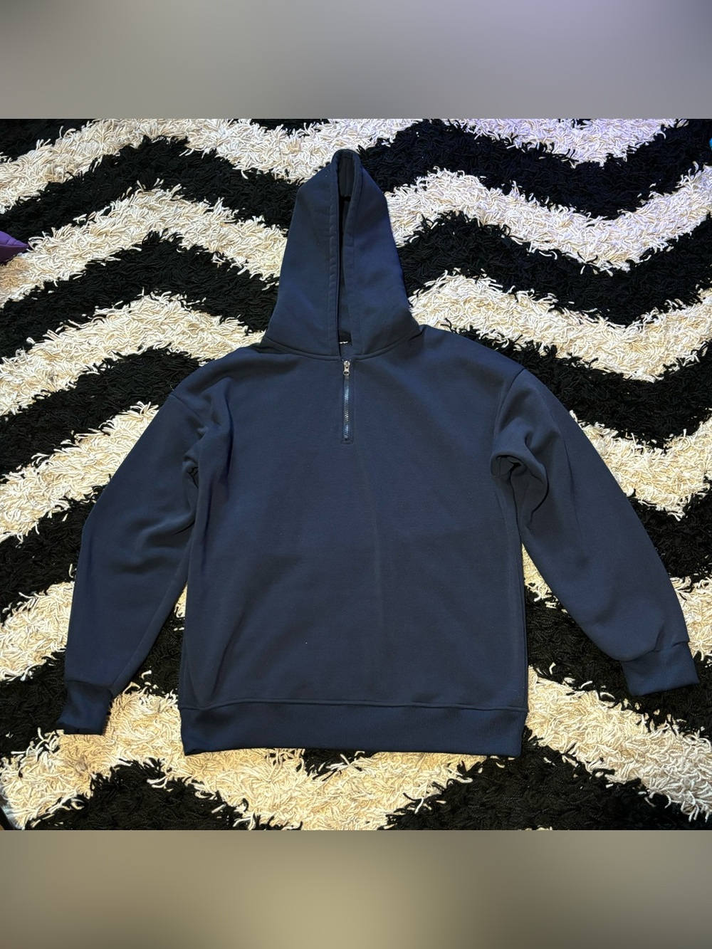 Navy Blue Quarter Zip Hoodie Casual Sweatshirt
